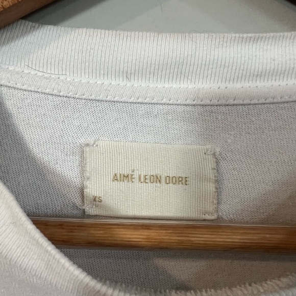 Aime Leon Dore Men's White Shirt XS Short Sleeves Crew POOR CONDITION (Dye It) - Picture 5 of 6